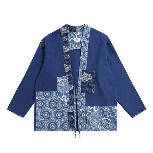 【LIMITED EDITION】JAPANESE INDIGO-DYED BANDANA-ASYMMETRIC-PATCHWORK KENDO STREET KIMONO (KR0011) - Nttitudoo MFG