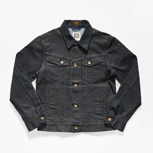 【LIMITED EDITION】JAPANESE RETRO LEATHERLIKE-BLACKENING DENIM BOXER JACKET(VM0002) - Nttitudoo MFG