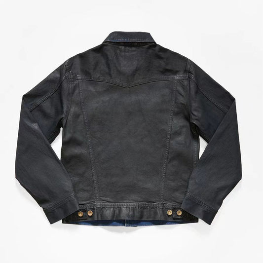 【LIMITED EDITION】JAPANESE RETRO LEATHERLIKE-BLACKENING DENIM BOXER JACKET(VM0002) - Nttitudoo MFG